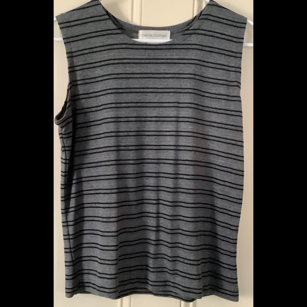 Casual Corner Sleeveless Black/Grey Striped Top - Picture 2 of 5